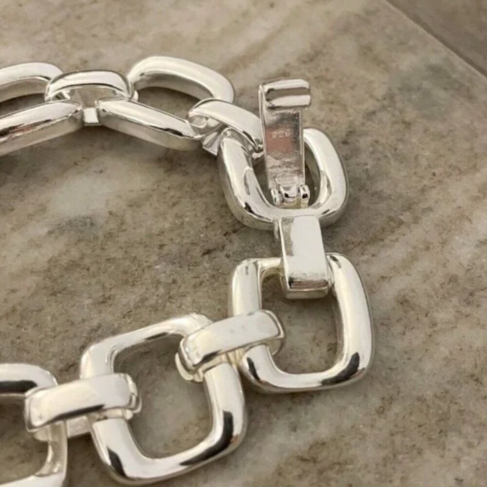 925 Sterling Silver Chunky Chain Link Bracelet Silver Large Link Bracelet - Picture 5 of 6